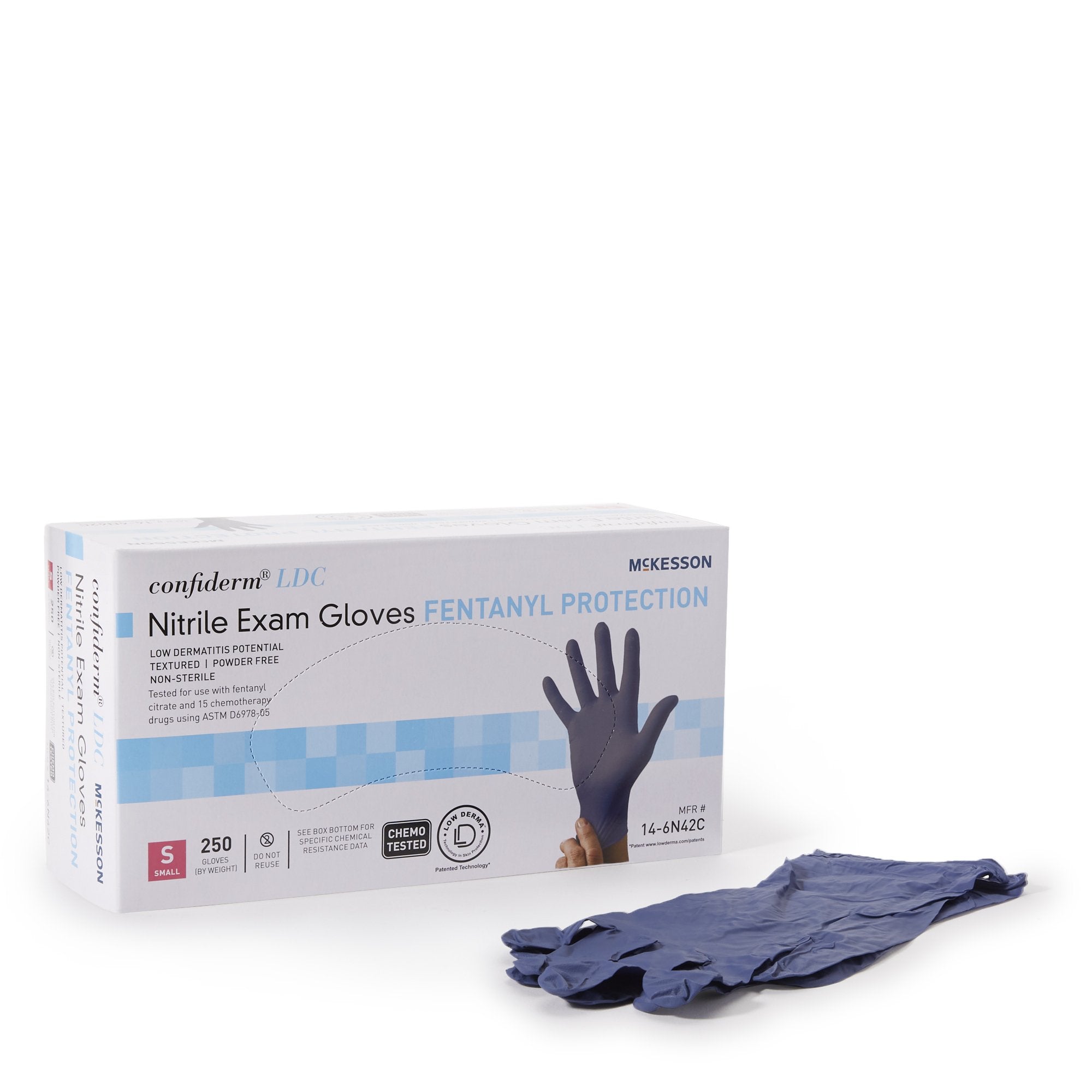 McKesson Brand - Exam Glove McKesson Confiderm® LDC Small NonSterile Nitrile Standard Cuff Length Fully Textured Blue Chemo Tested / Fentanyl Tested [2500/CS]