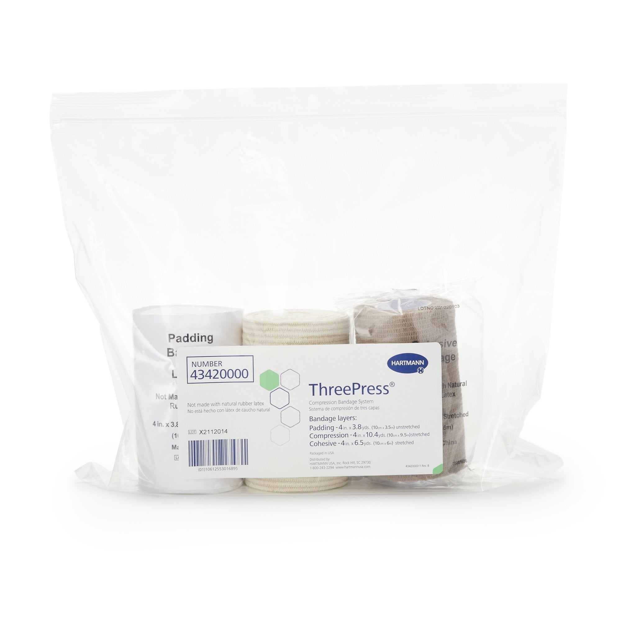 Hartmann - 3 Layer Compression Bandage System ThreePress® Multiple Sizes Self-Adherent Closure Tan / White NonSterile 35 to 40 mmHg [8/CS]