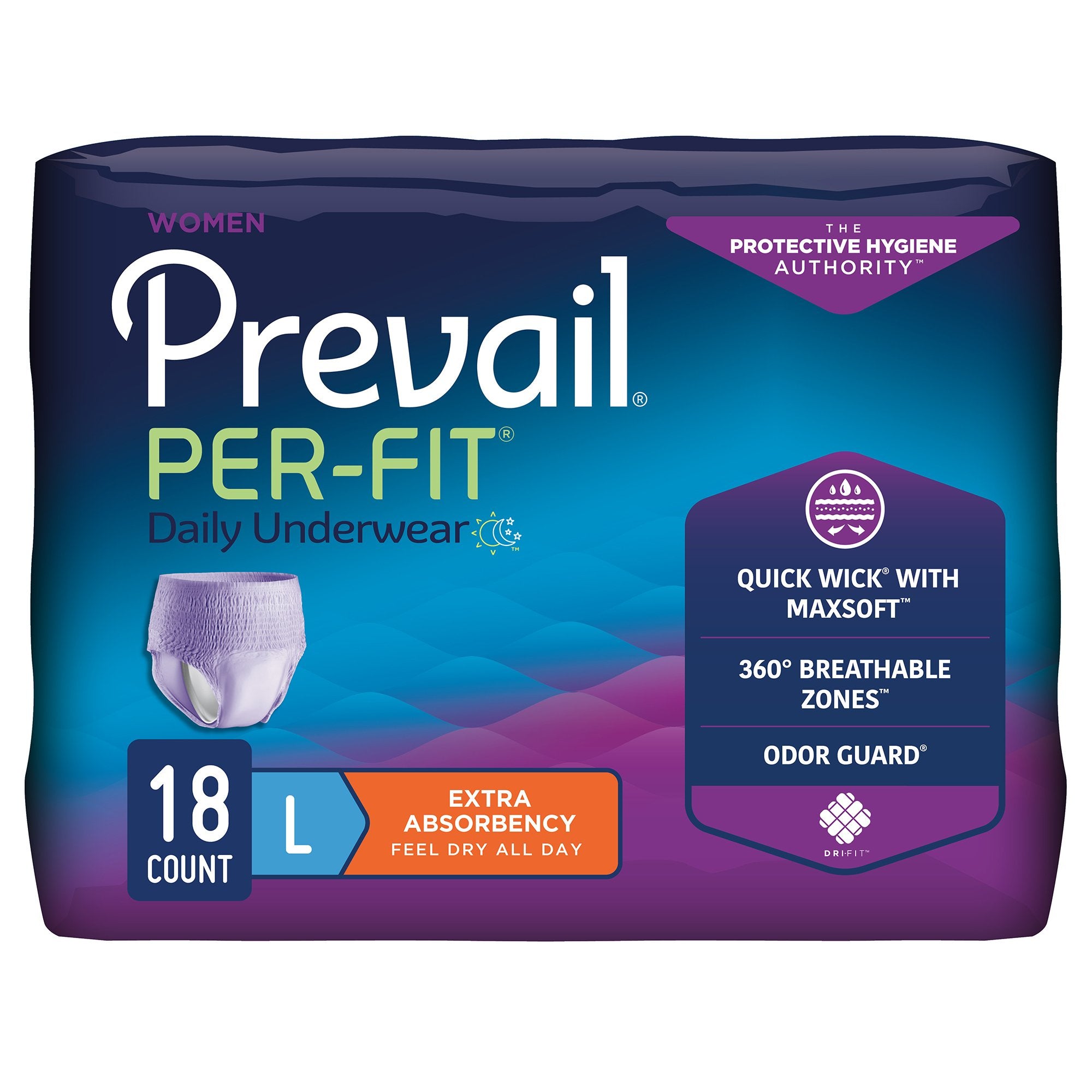 First Quality - Female Adult Absorbent Underwear Prevail® Per-Fit® Pull On with Tear Away Seams Large Disposable Moderate Absorbency [72/CS]