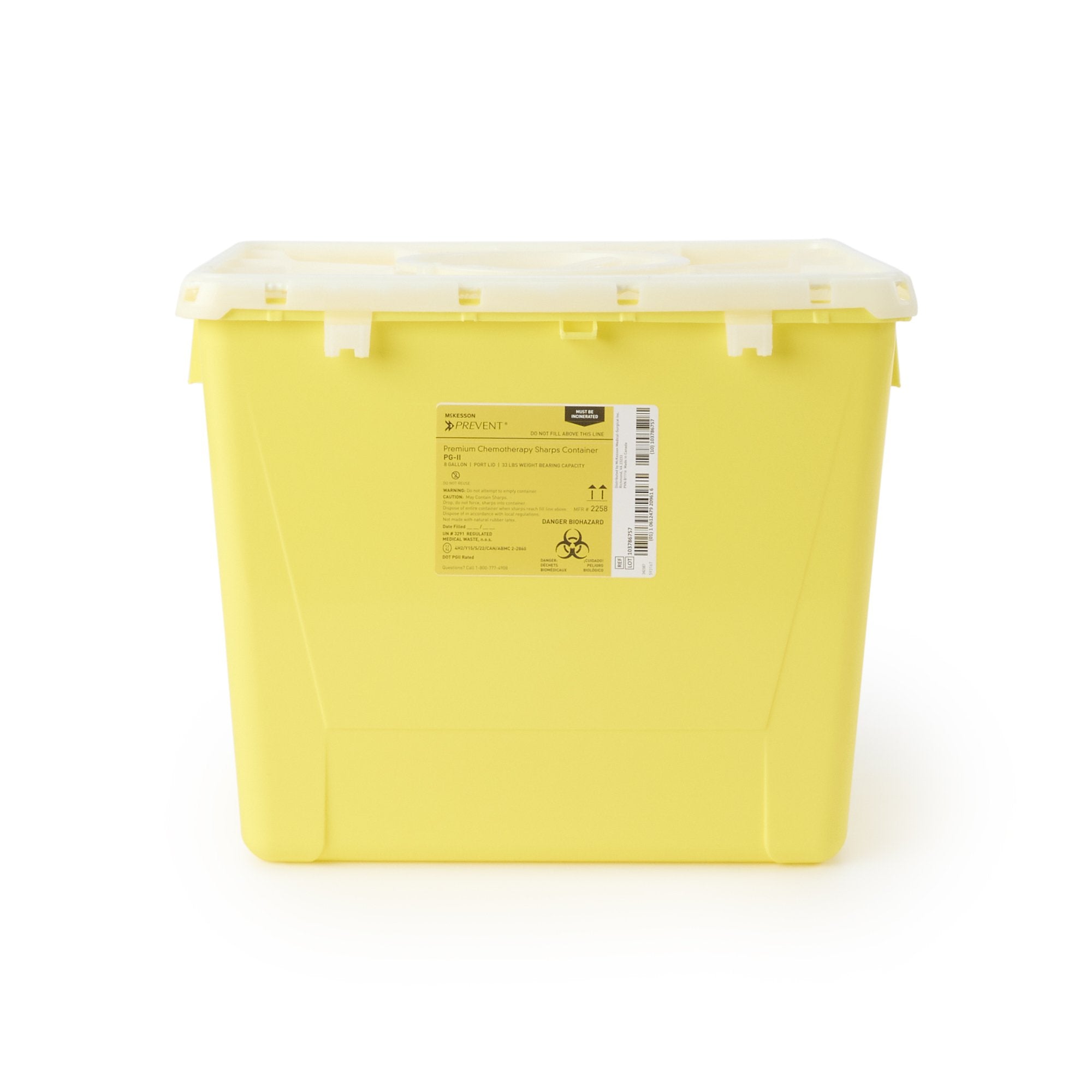 McKesson Brand - Chemotherapy Waste Container McKesson Prevent® Yellow Base 13-1/2 H X 17-3/10 W X 13 L Inch Vertical Entry 8 Gallon [9/CS]