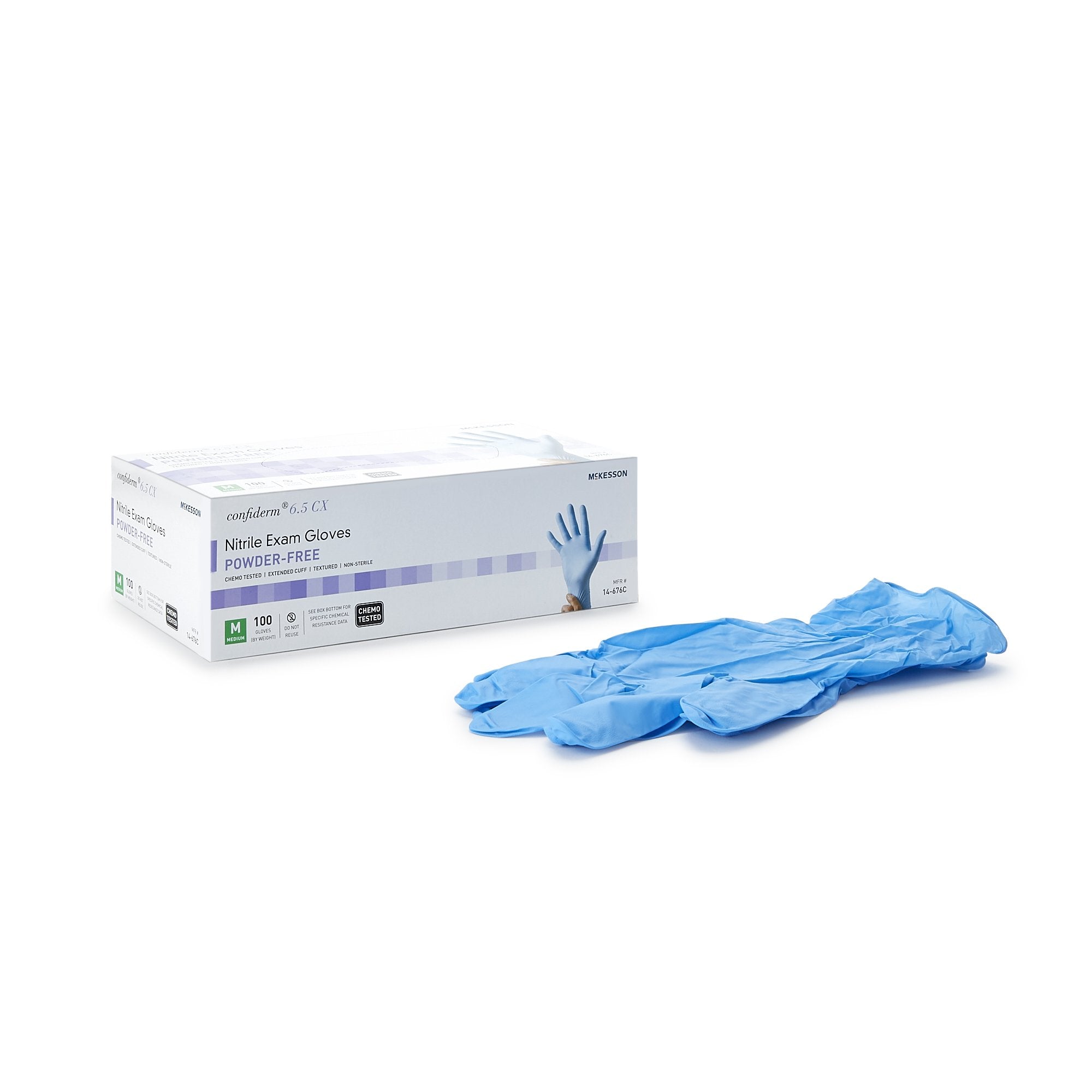 McKesson Brand - Exam Glove McKesson Confiderm® 6.5CX Medium NonSterile Nitrile Extended Cuff Length Textured Fingertips Blue Chemo Tested [1000/CS]