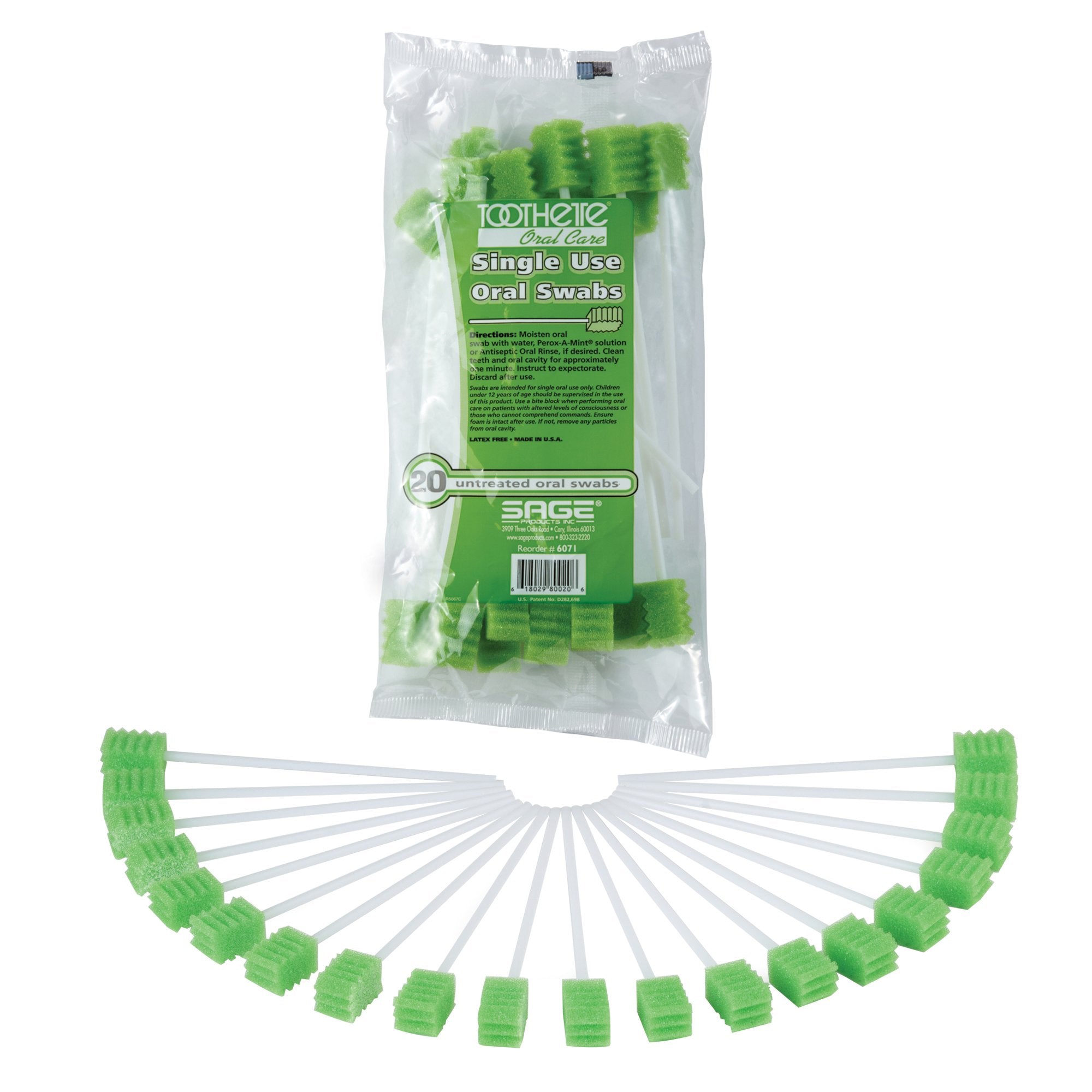 Sage Products - Oral Swab Toothette® Plus Untreated Foam Tip 20 per Pack [50/CS]