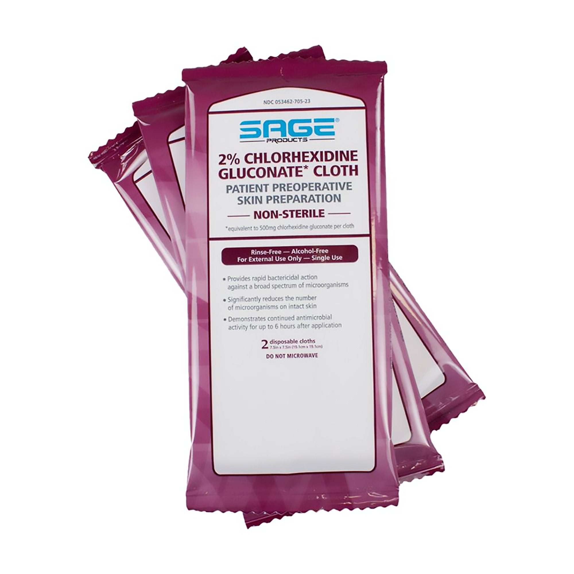 Sage Products - Skin Prep Wipe Sage® 2 per Pack Soft Pack 2% Strength CHG (Chlorhexidine Gluconate) NonSterile [96/CS]