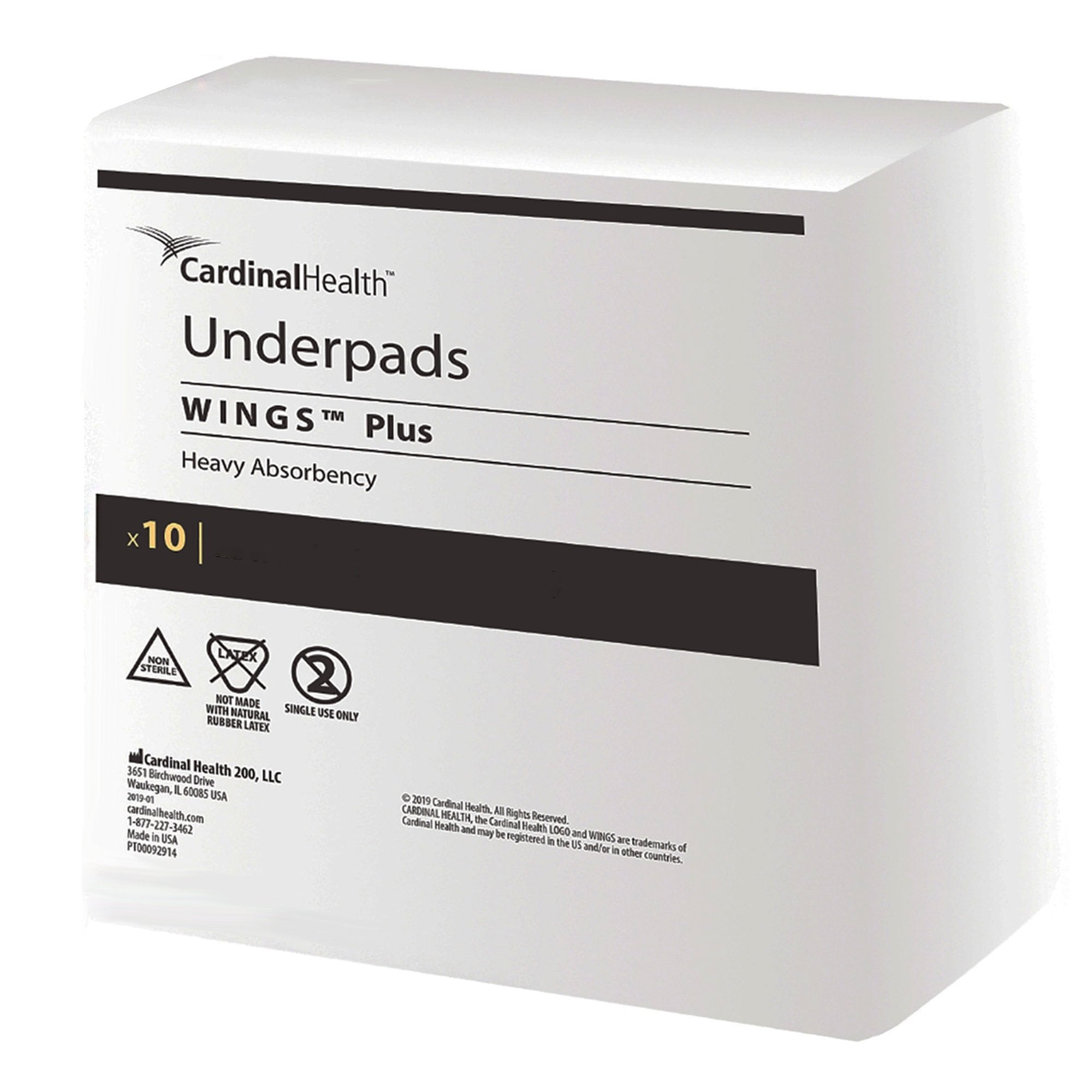 Cardinal - Disposable Underpad Wings™ Plus 30 X 30 Inch Fluff / Polymer Heavy Absorbency [80/CS]