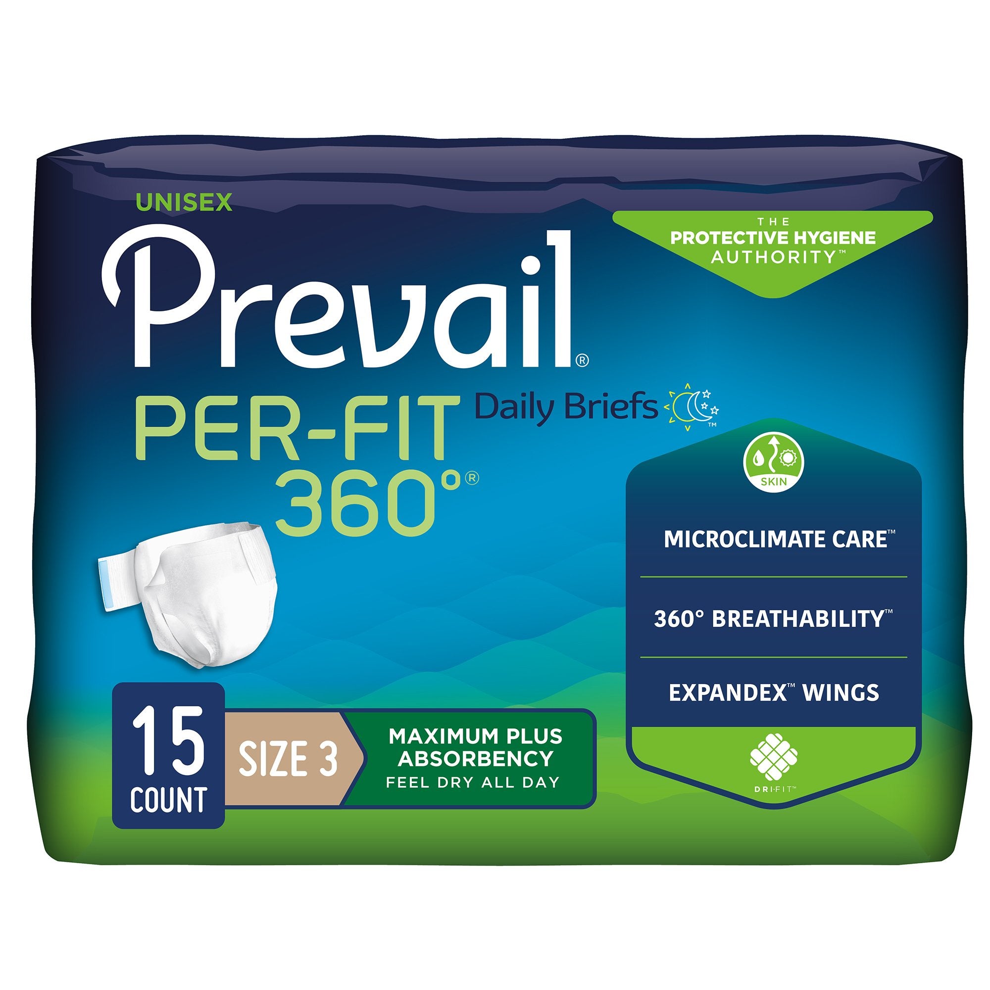 First Quality - Unisex Adult Incontinence Brief Prevail® Per-Fit 360°™ Size 3 / X-Large Disposable Heavy Absorbency [60/CS]