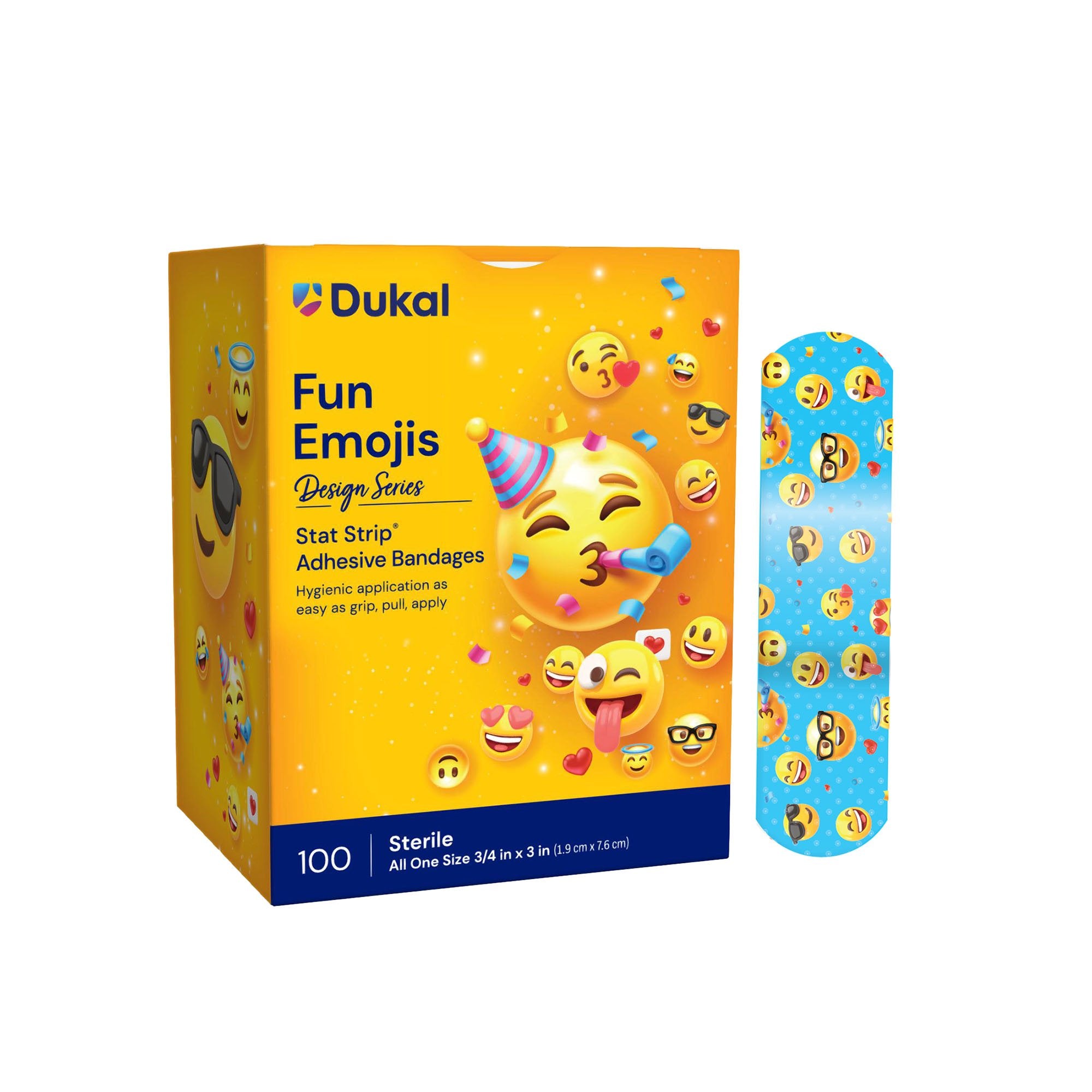 Dukal - Adhesive Strip Designer Series with Stat Strip® Technology 3/4 X 3 Inch Plastic Rectangle Kid Design (Emoji Fun) Sterile [12/CS]