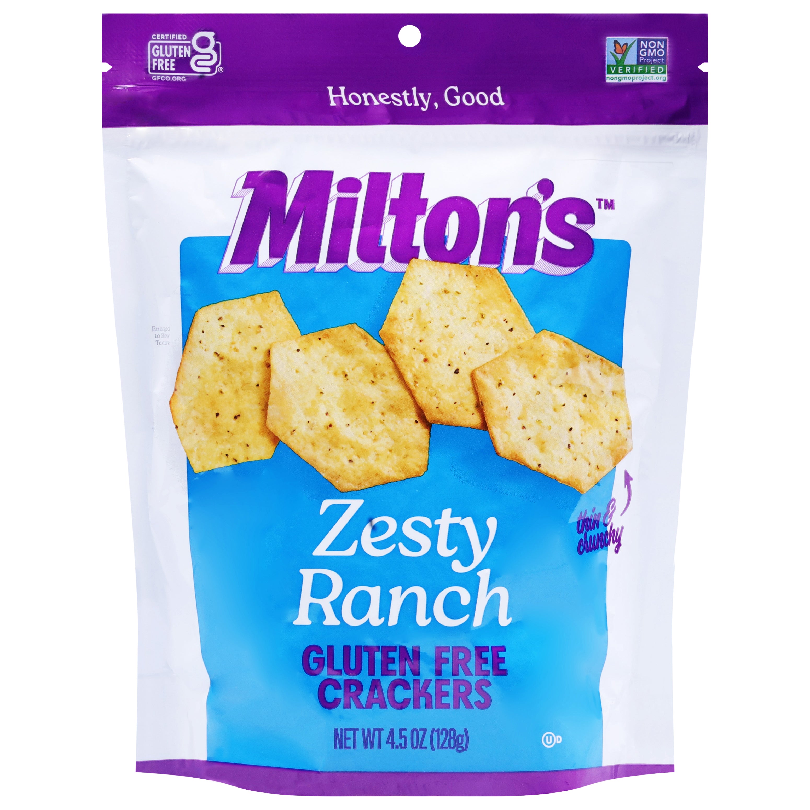 Milton's Gluten Free Zesty Ranch Crackers 4.5 oz - Case of 6