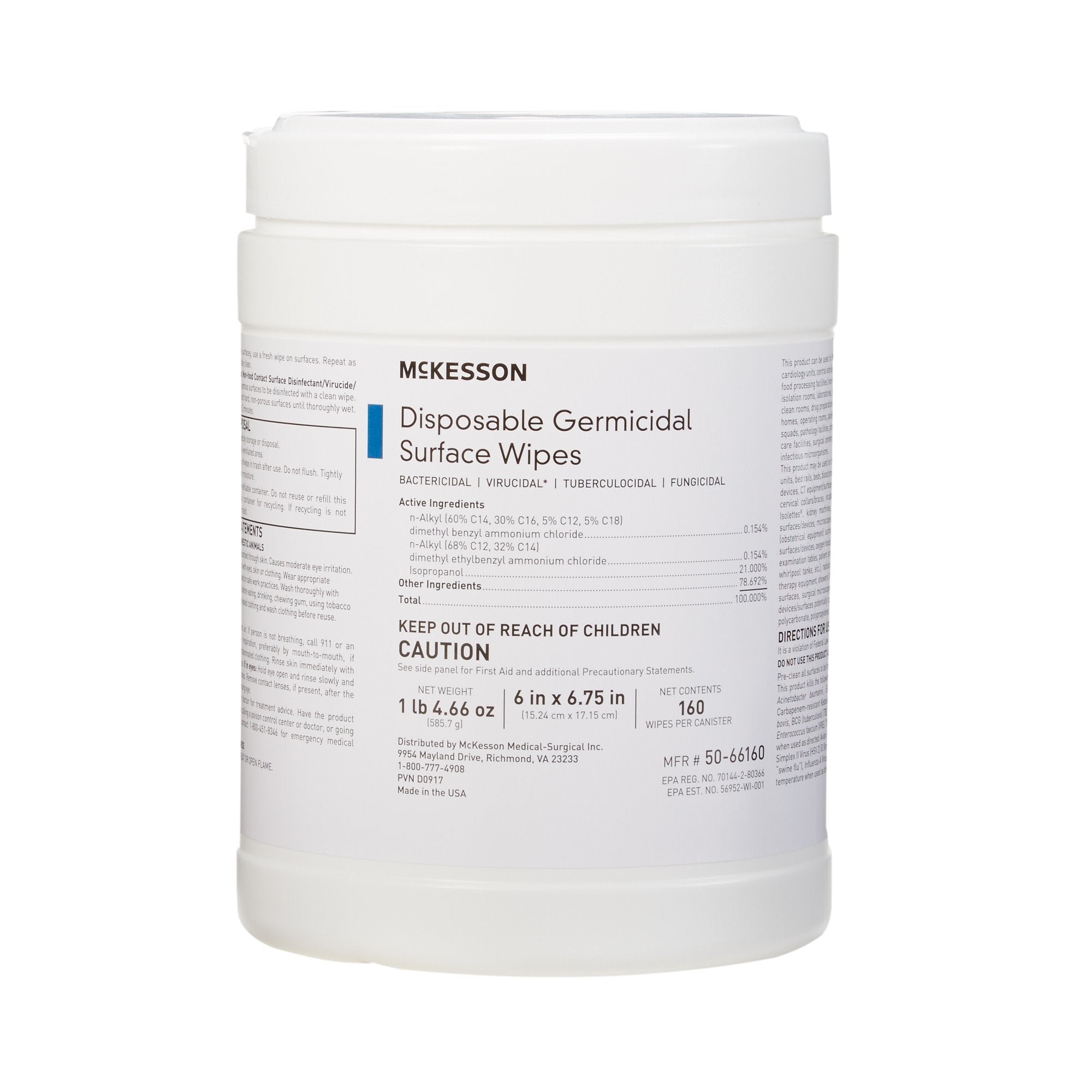 McKesson Brand - McKesson Surface Disinfectant Premoistened Manual Pull Wipe 160 Count Canister Alcohol Scent NonSterile [1/BX]