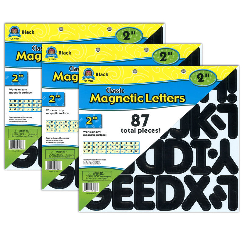 TEACHER CREATED RESOURCES - Black Classic 2" Magnetic Letters, 87 Pieces Per Pack, 3 Packs