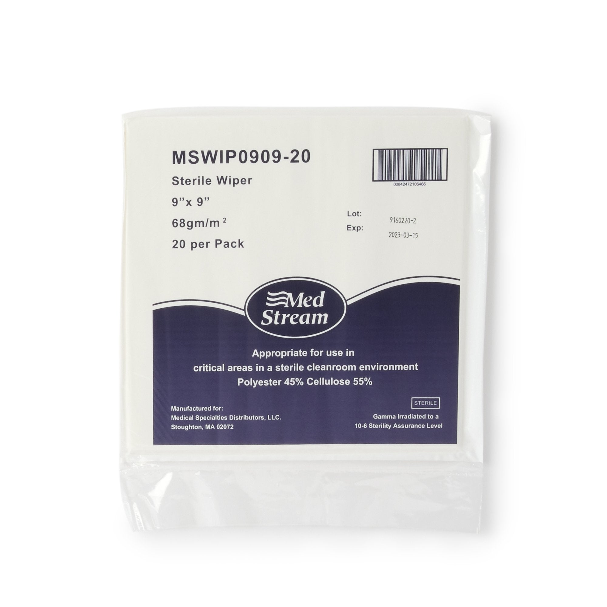 McKesson Brand - Cleanroom Wipe McKesson ISO Class 5 White Sterile Polyester / Cellulose 9 X 9 Inch Disposable [180/CS]