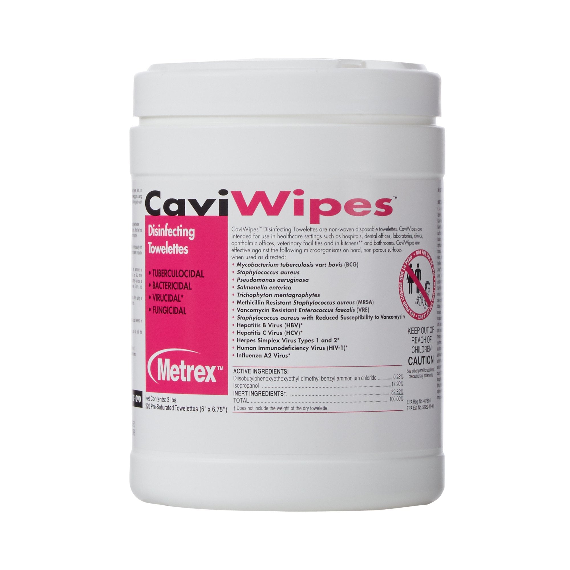 Metrex Research - CaviWipes™ Surface Disinfectant Premoistened Alcohol Based Manual Pull Wipe 220 Count Canister Alcohol Scent NonSterile [1/CN]