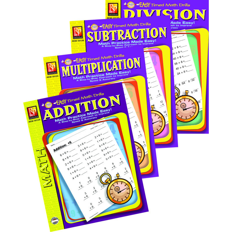 REMEDIA PUBLICATIONS - Easy Timed Math Drills: 4 Book Set