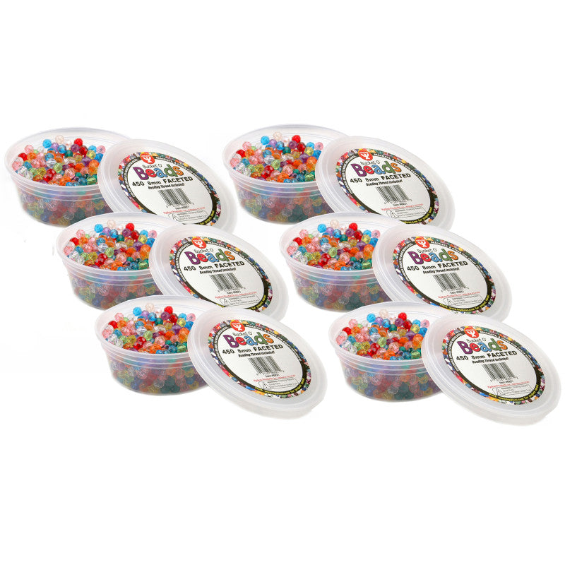 HYGLOSS - Bucket O’ Beads, Faceted, 8 mm, 450 Per Pack, 6 Packs