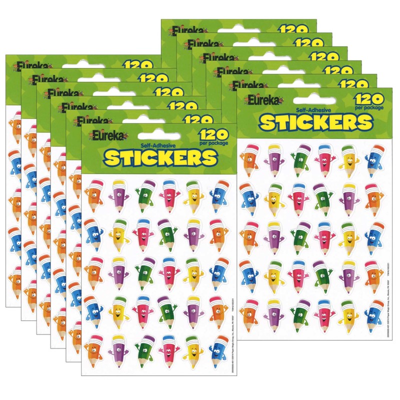 EUREKA - Pencil Smiley Faces Theme Stickers, 120 Per Pack, 12 Packs