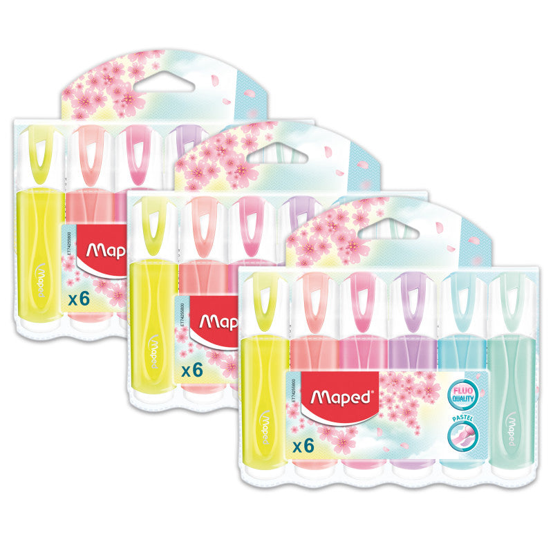 MAPED - Fluo Peps Classic Pastel Highlighter, 6 Per Pack, 3 Packs