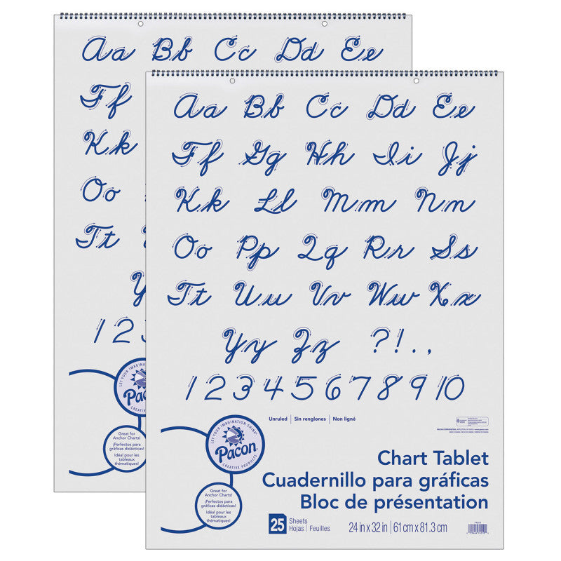 PACON - Chart Tablet, Cursive Cover, Unruled 24" x 32", 25 Sheets, 2 Tablets