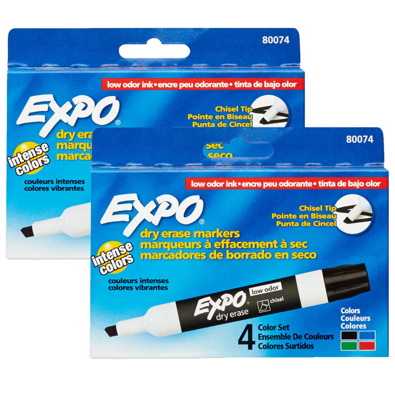 EXPO - Low Odor Dry Erase Markers, Assorted, 4 Per Pack, 2 Packs