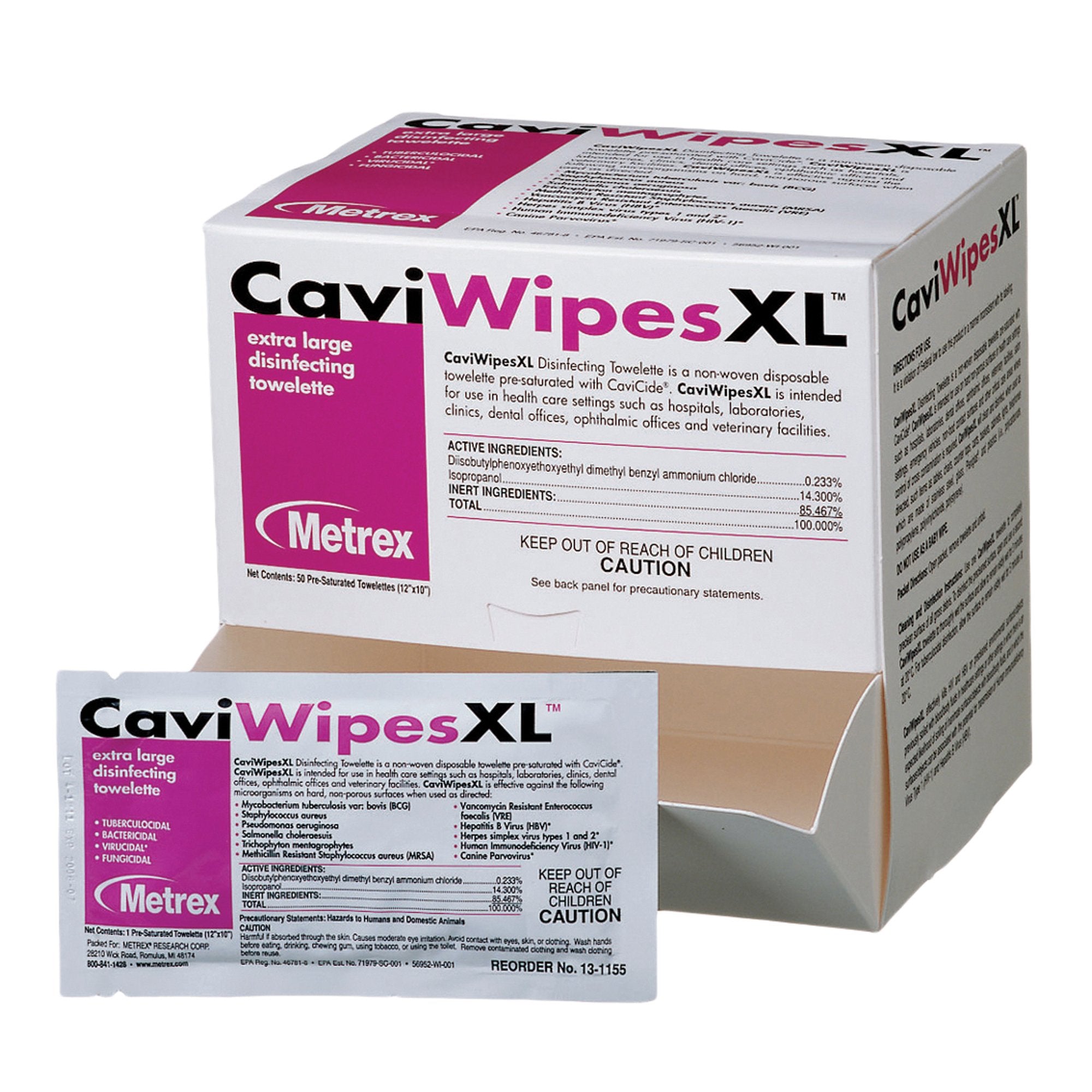 Metrex Research - CaviWipes™ Surface Disinfectant Premoistened Alcohol Based Manual Pull Wipe 50 Count Individual Packet Alcohol Scent NonSterile [50/BX]