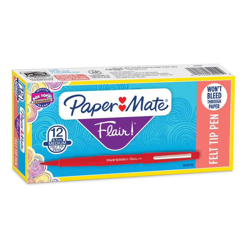 PAPER MATE - Flair Pens, Medium, Red, Box of 12