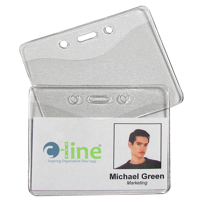 C-LINE - Heavy Duty ID Badge Holders, Vinyl, Horizontal, 2-3/8 x 3-3/8, Box of 100