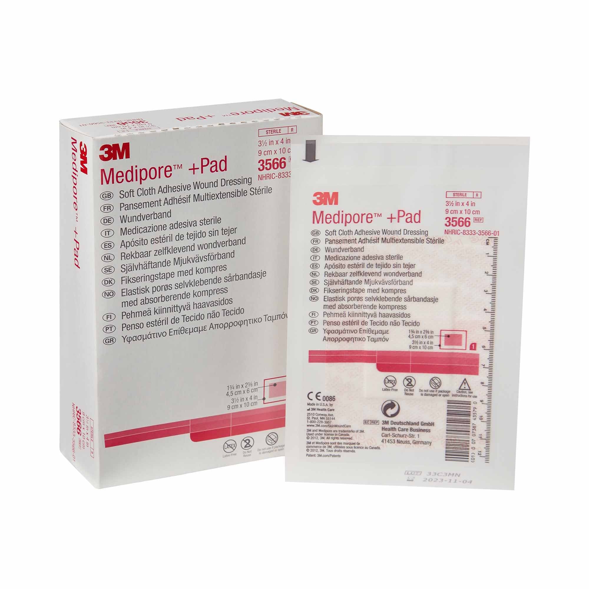 Solventum Corporation - Composite Dressing 3M™ Medipore™ 3-1/2 X 4 Inch Rectangle Sterile Nonwoven Backing [100/CS]