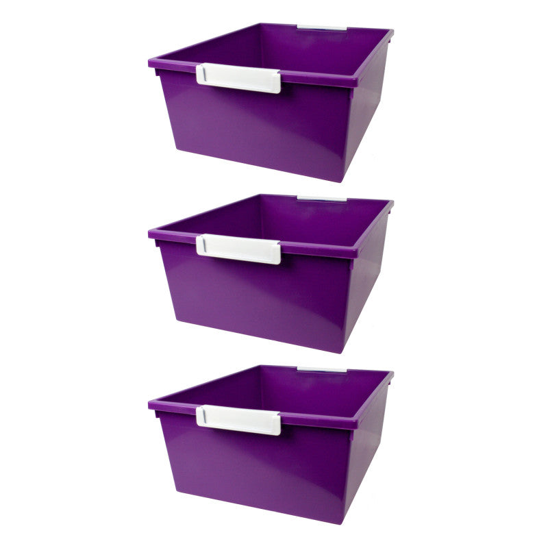 ROMANOFF - Tattle® Tray with Label Holder, 12 QT, Purple, Pack of 3