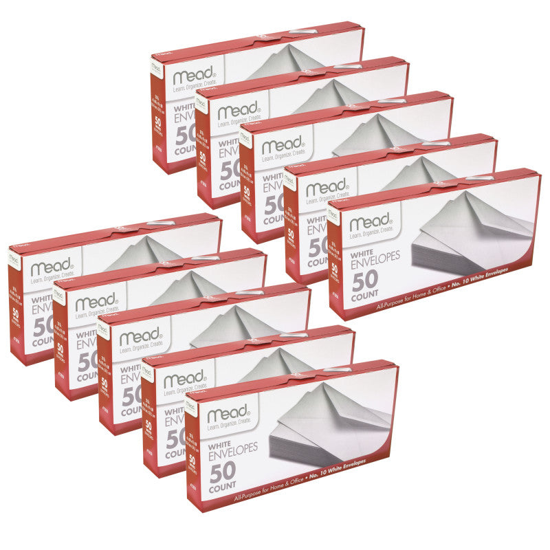MEAD - White Gummed Business Envelopes, 4 1/8 x 9 1/250#10, 50 Per Pack, 10 Packs