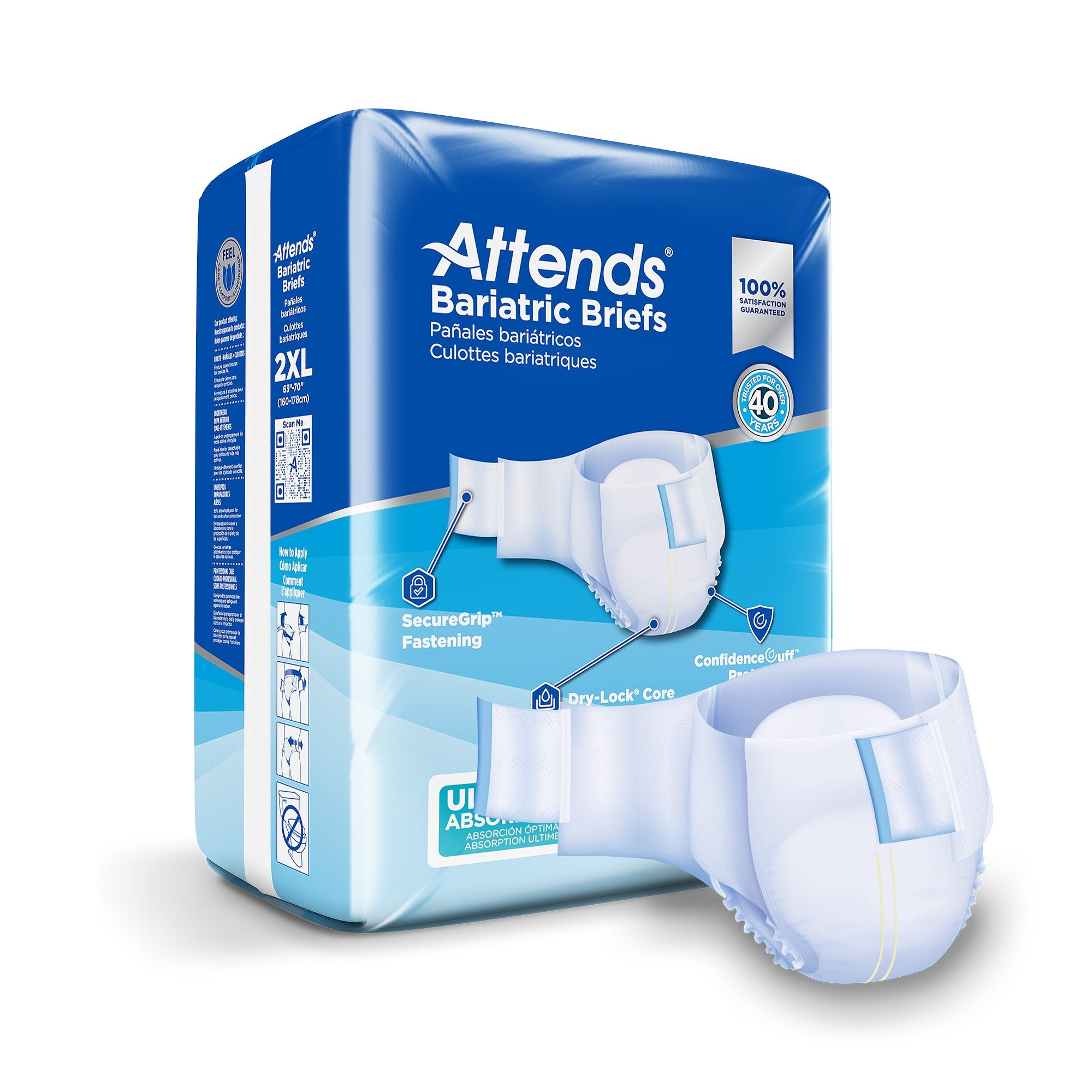 Attends Healthcare Products - Unisex Adult Incontinence Brief Attends® Bariatric 2X-Large Disposable Heavy Absorbency [12/BG]