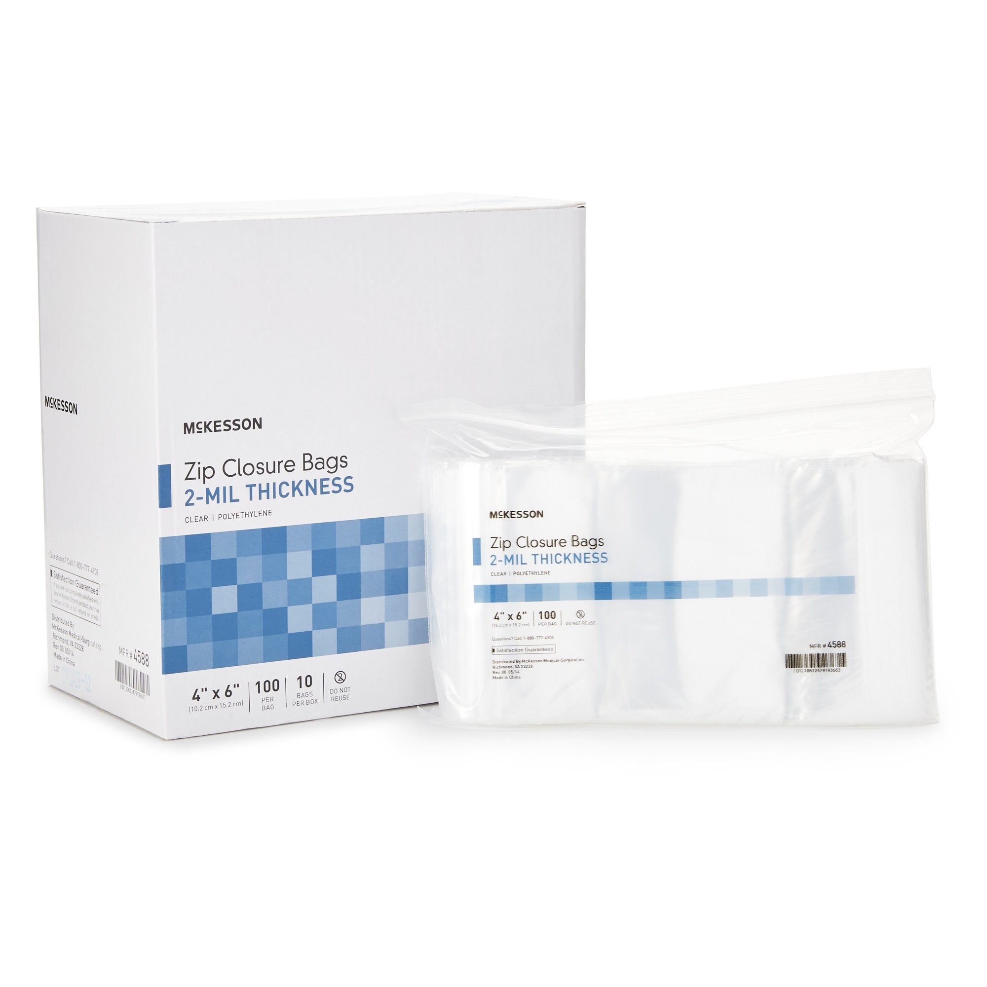 McKesson Brand - Reclosable Bag McKesson 4 X 6 Inch Polyethylene Clear Zipper Closure [10/BX]