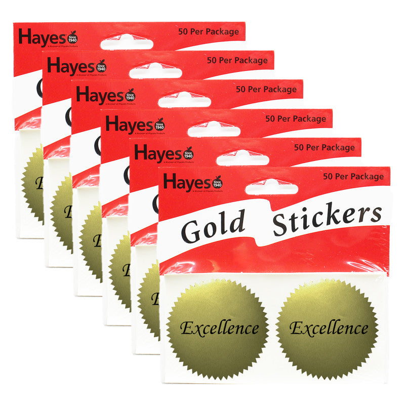 HAYES PUBLISHING - Excellence 2" Gold Certificate Seals, 50 Per Pack, 6 Packs