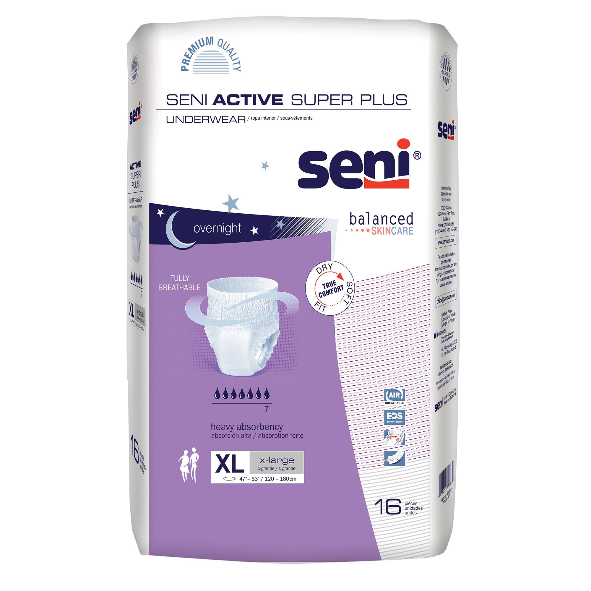 TZMO USA Inc - Unisex Adult Absorbent Underwear Seni® Active Super Plus Pull On with Tear Away Seams X-Large Disposable Heavy Absorbency [16/PK]