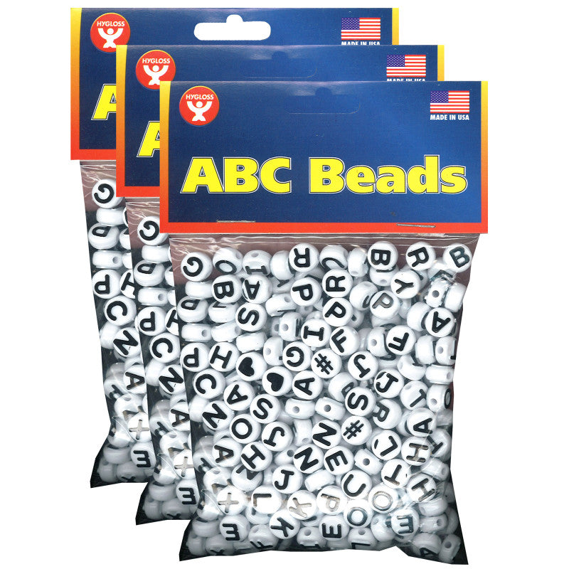 HYGLOSS - ABC Beads, Black and White, 300 Per Pack, 3 Packs