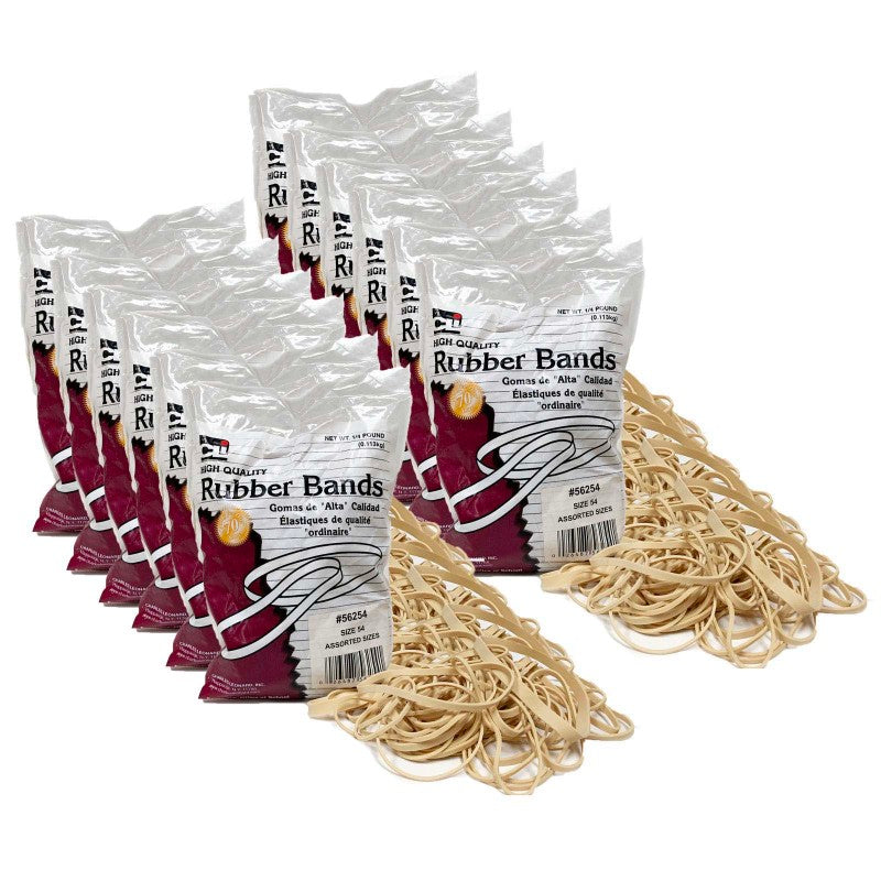 CHARLES LEONARD - Rubber Bands, High Quality, #54 (Assorted), 1/4 lb. Per Bag, 12 Bags