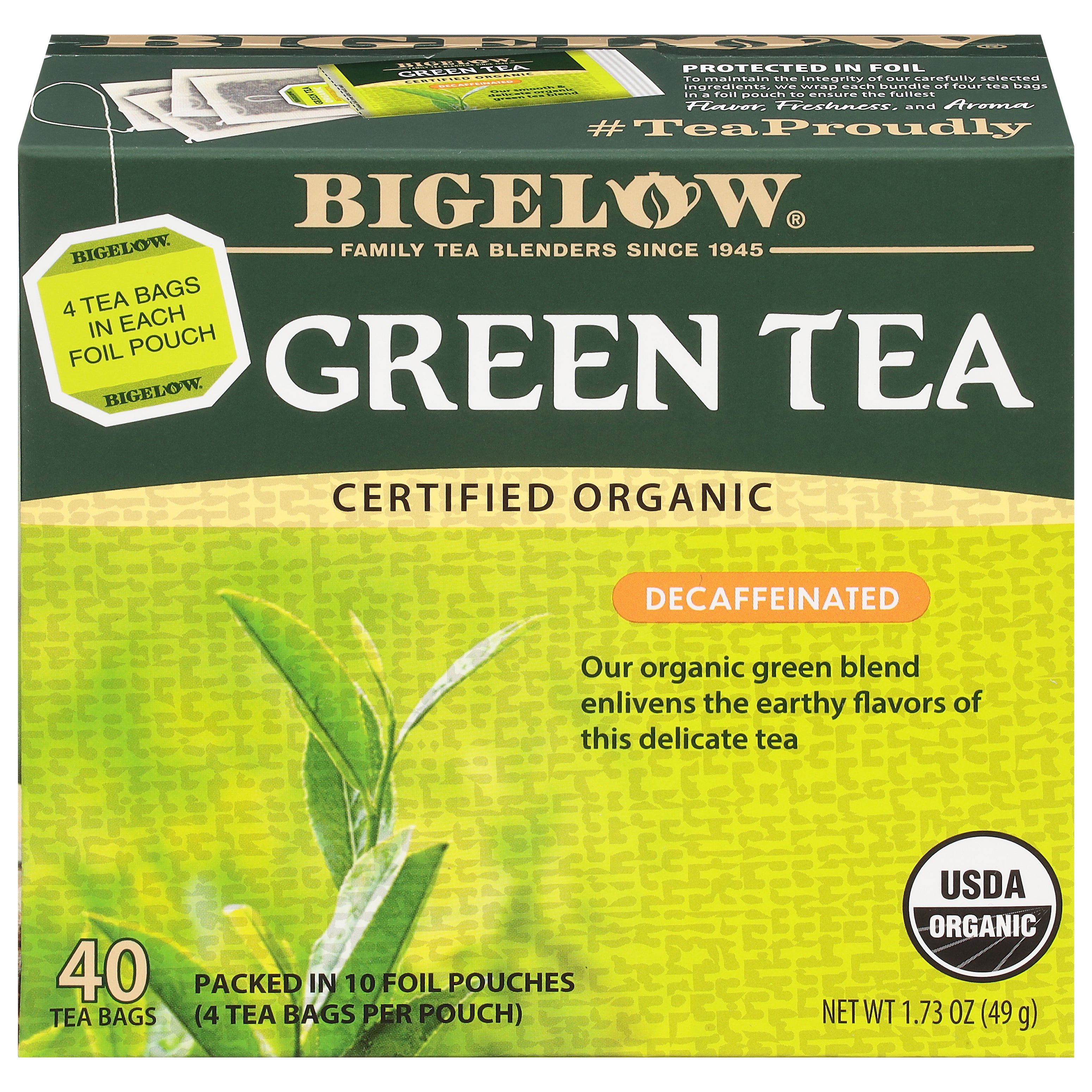 Bigelow Organic Decaffeinated Green Tea 40 Tea Bags - Case of 6