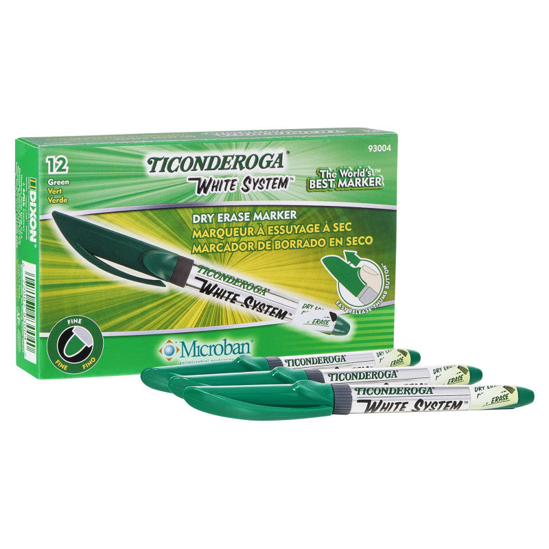 TICONDEROGA - Dry Erase Markers, Fine Tip, Green, Pack of 12