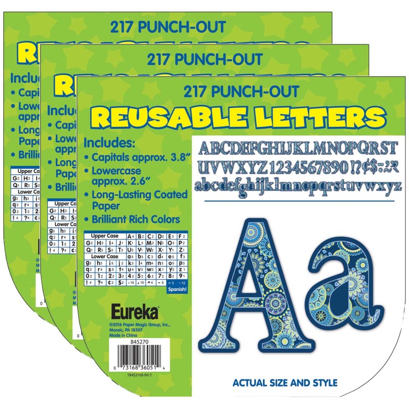 EUREKA - Blue Harmony Circle Letters Deco Letters, 217 Per Pack, 3 Packs