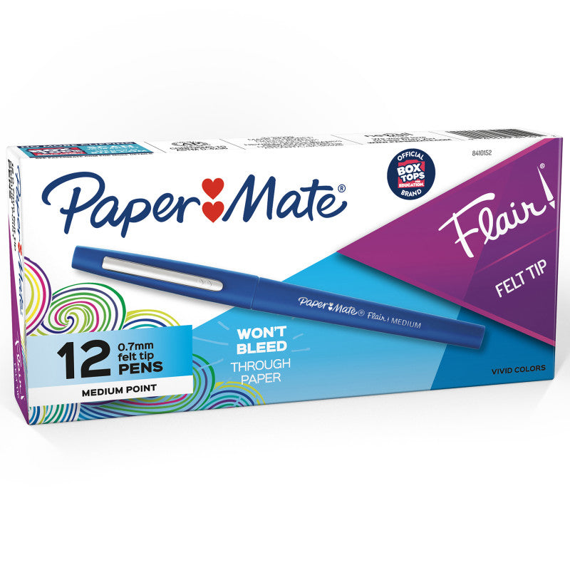 PAPER MATE - Flair Pens, Medium, Blue, Box of 12