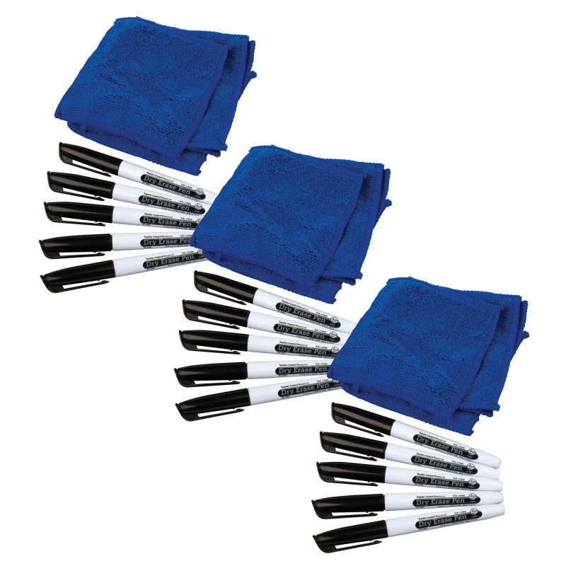 TEACHER CREATED RESOURCES - Dry Erase Pens & Microfiber Towels, 5 Sets Per Pack, 3 Packs