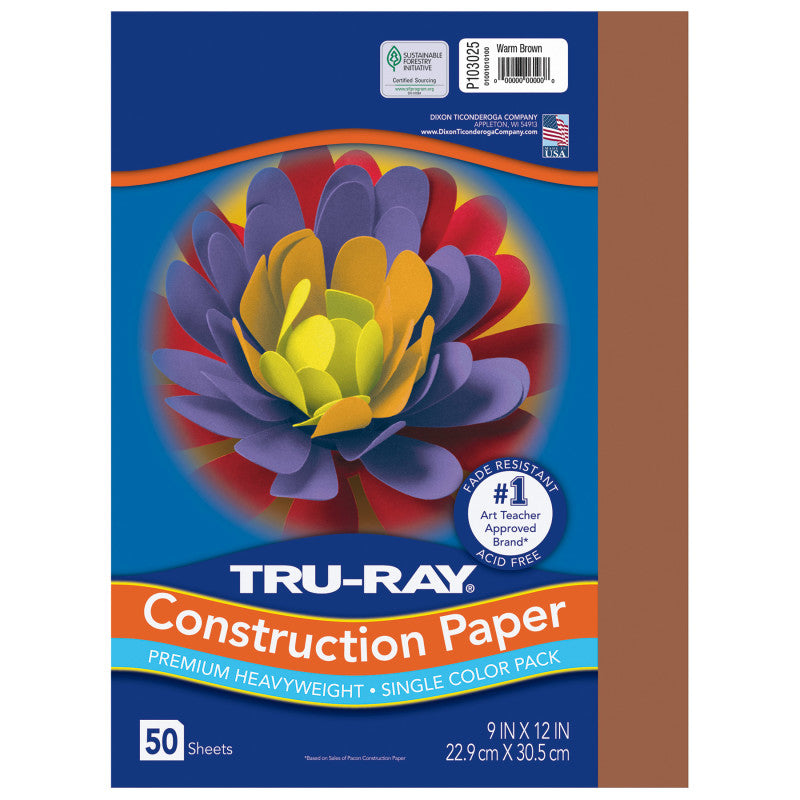 Construction Paper, Heavyweight, Warm Brown, 9" x 12", 50 Sheets