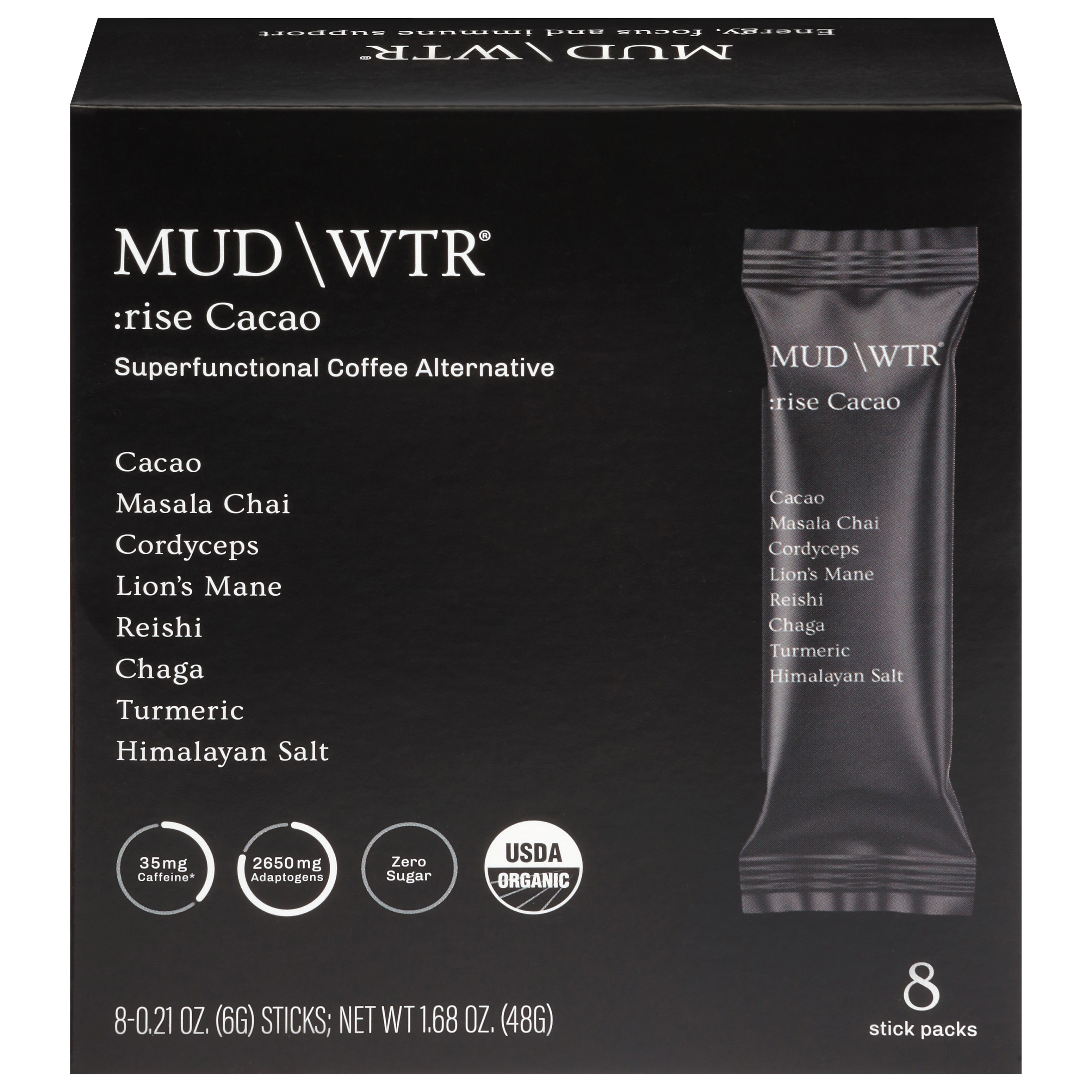 Mud\Wtr Sticks Superfunctional Rise Cacao Coffee Alternative 8 - 0.21 oz Packs - Case of 1