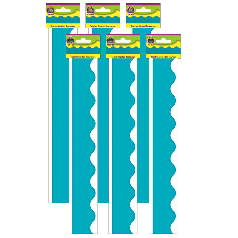 TEACHER CREATED RESOURCES - Teal (solid) Scalloped Border Trim, 35 Feet Per Pack, 6 Packs