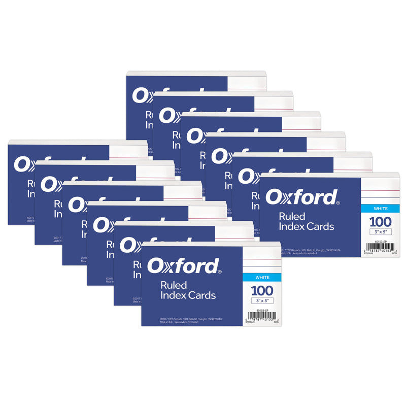 OXFORD - Index Cards, 3" x 5", Ruled, 100 Per Pack, 12 Packs (ESS40153SP-12)