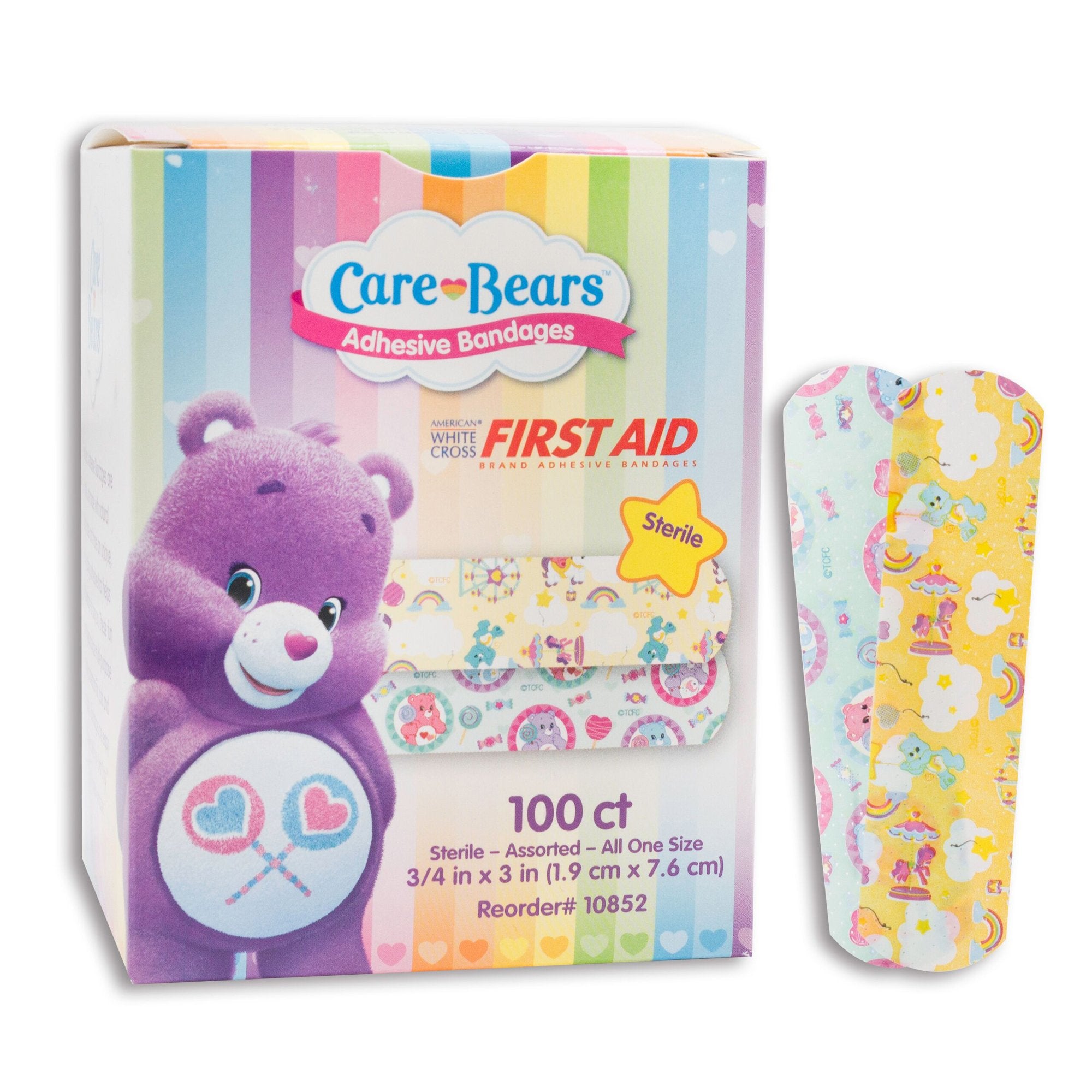 Dukal - Adhesive Strip American® White Cross Stat Strip® 3/4 X 3 Inch Plastic Rectangle Kid Design (Care Bears) Sterile [100/BX]