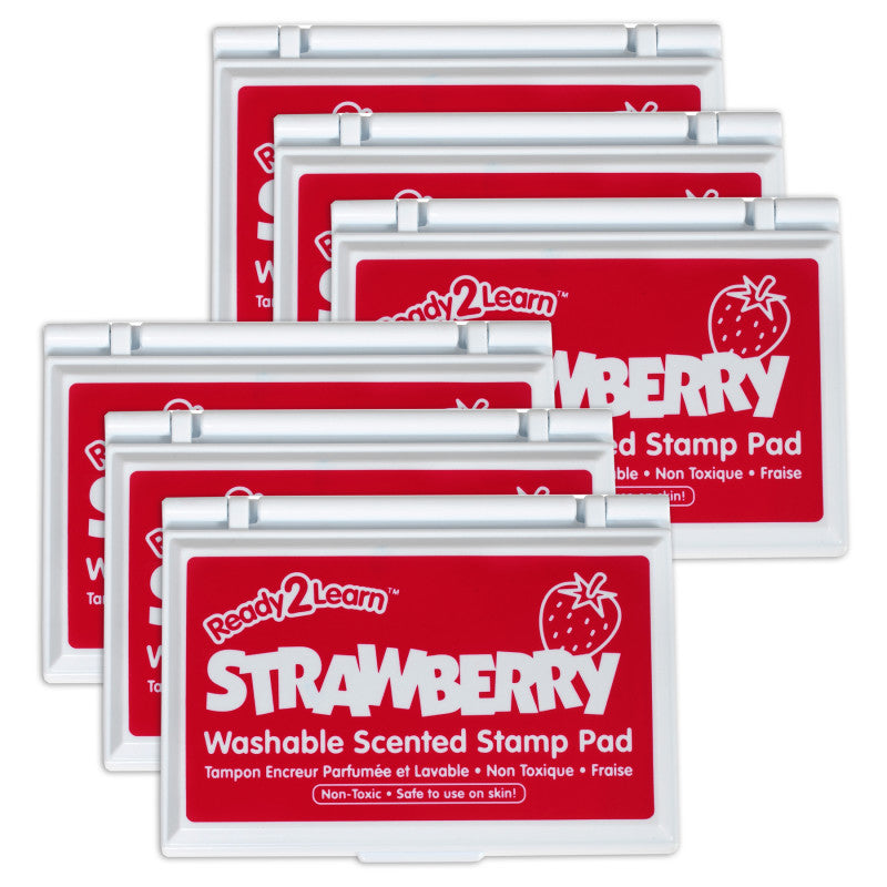 READY 2 LEARN - Washable Stamp Pad - Strawberry Scent, Red - Pack of 6