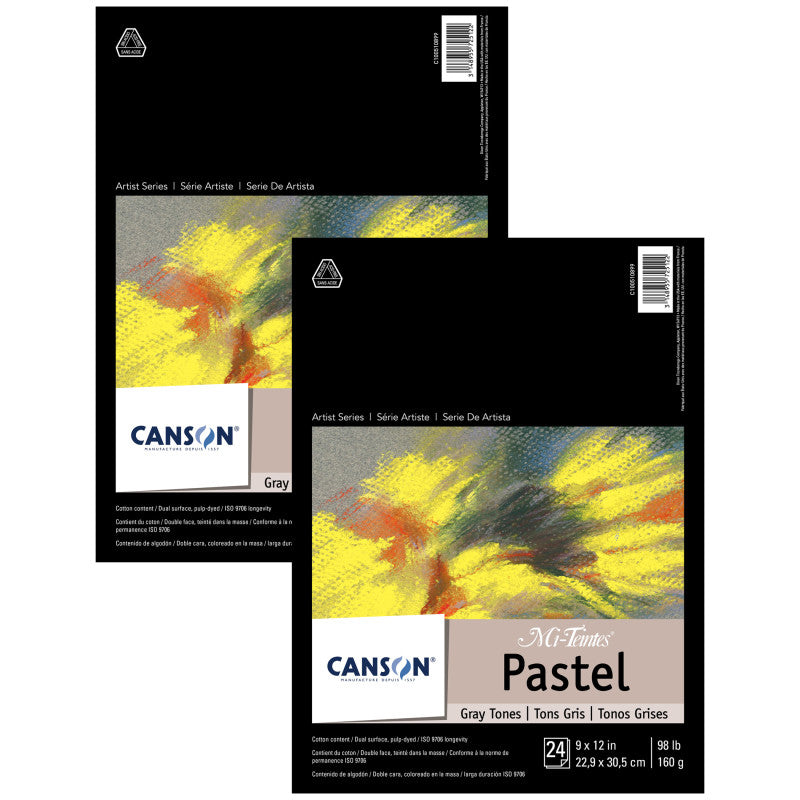 Artist Series Mi-Teintes Pastel Pad, Gray Tones, Foldover Binding, 24 Sheet, 9x12 inch, Pack of 2