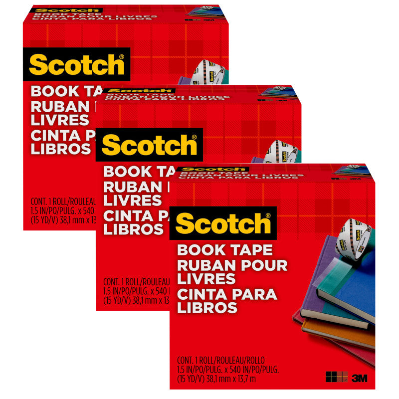 SCOTCH - Book Tape, 1-1/2 in x 15 yd Per Rolls, 3 Rolls