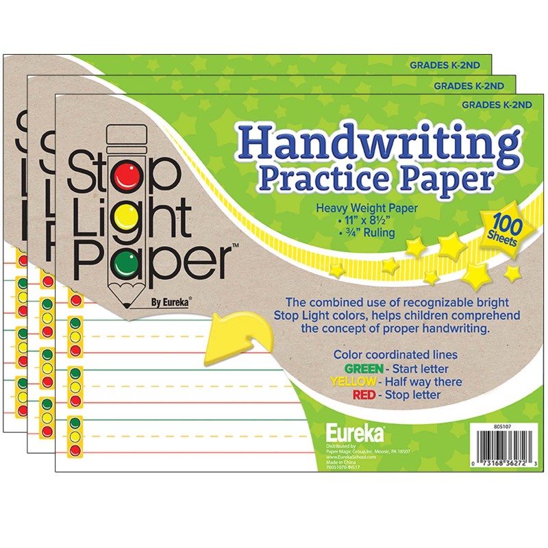 EUREKA - Stop Light Paper Practice Paper, 100 Sheets Per Pack, 3 Packs