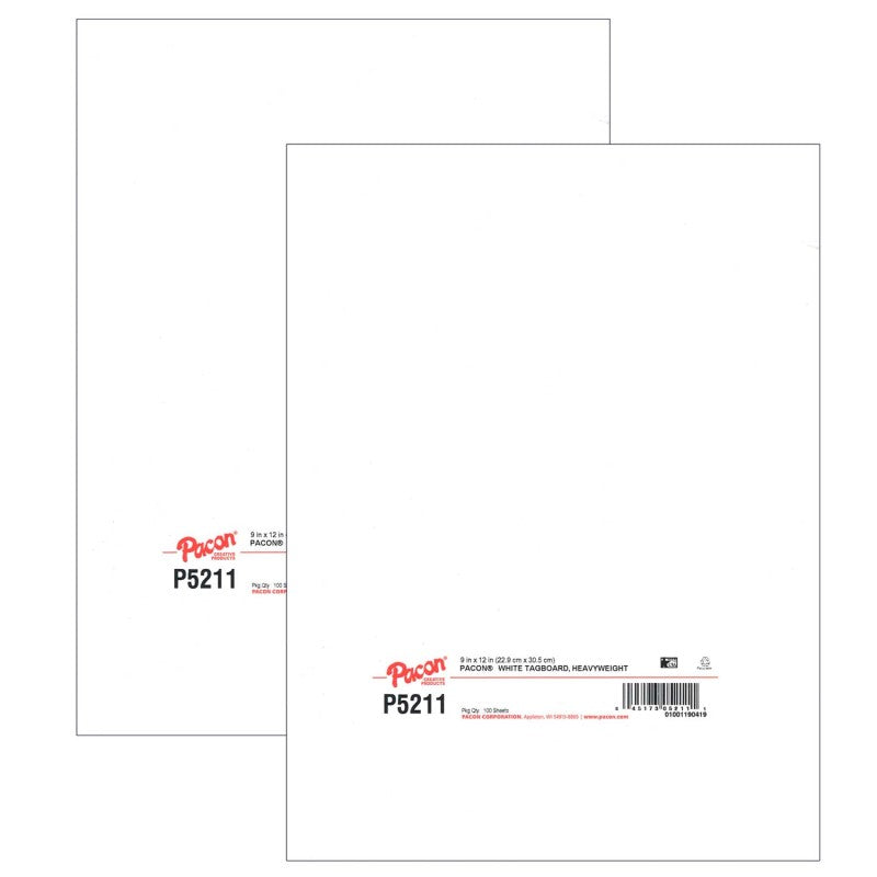 PACON - Heavyweight Tagboard, White, 9" x 12", 100 Sheets Per Pack, 2 Packs