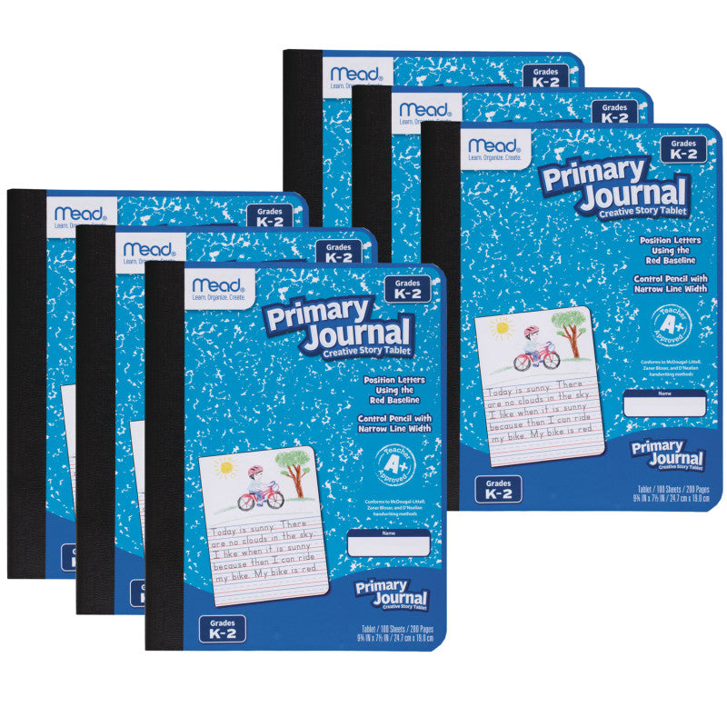 MEAD - Primary Journal Half Page Ruled, 100 Sheets Per Book, Pack of 6