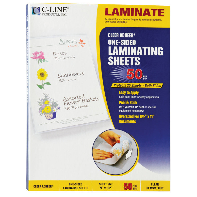 C-LINE - Heavyweight Cleer Adheer® Laminating Sheets, Clear, 9" x 12", Box of 50